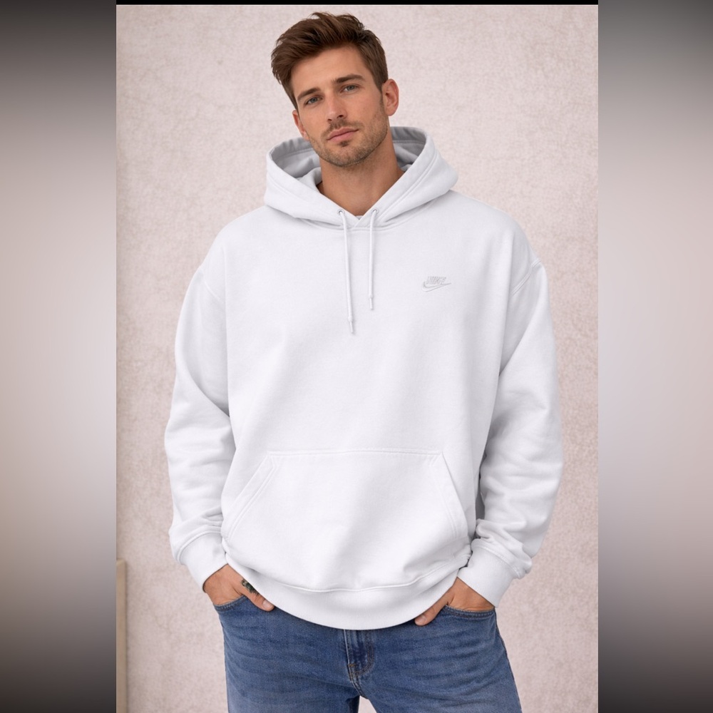 Nike White Hoodie XXL Pullover Sweatshirt Swoosh Logo Oversized